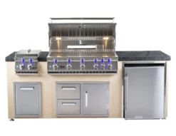 Bonfire 401 34" 4 Burner Grill Island, Double Side Burner, Trash, Refrigerator